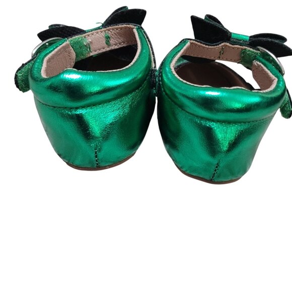 NEW A Bear Co Toddler Size 3‎ Christmas Green Metallic Livs Flats Girls Bow - Picture 10 of 14